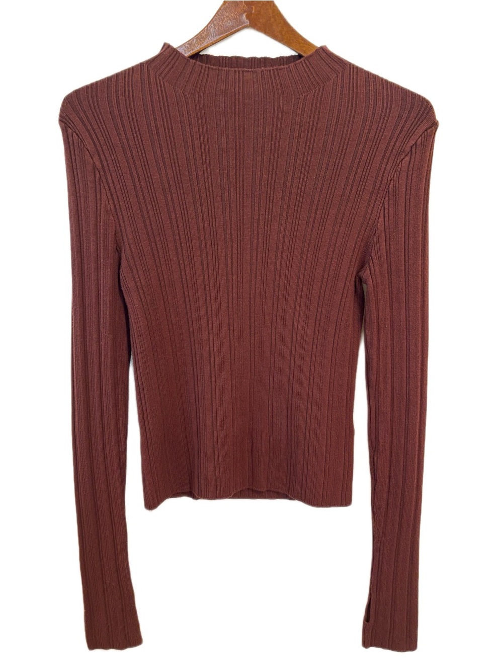 BDG Urban Outfitters Top Women Knit Brown Small Stretch Thumb Holes Open Back